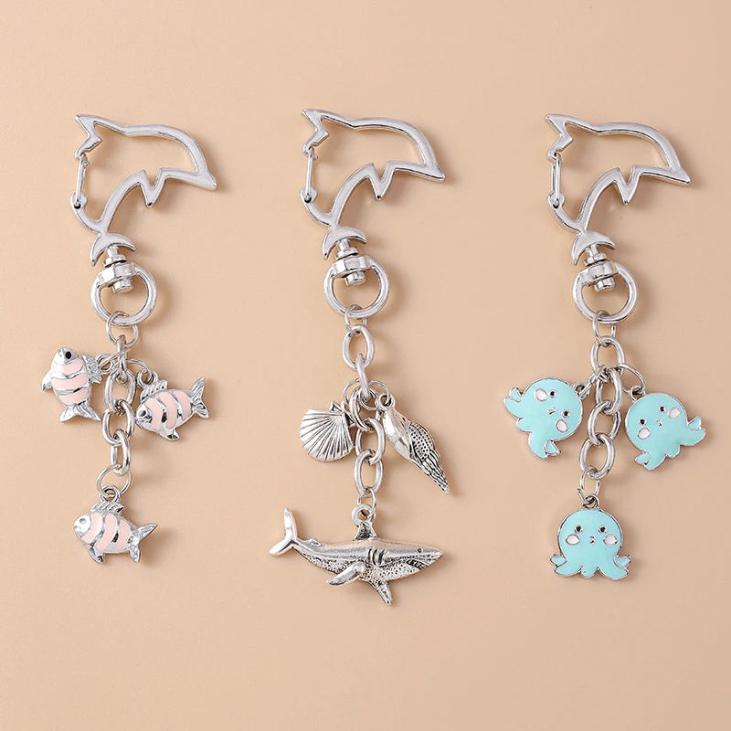 Summer Beach Shell Keychain – Octopus and Starfish Marine Life Pendant for Women, Girls, Handbag Decor, and Gifts
