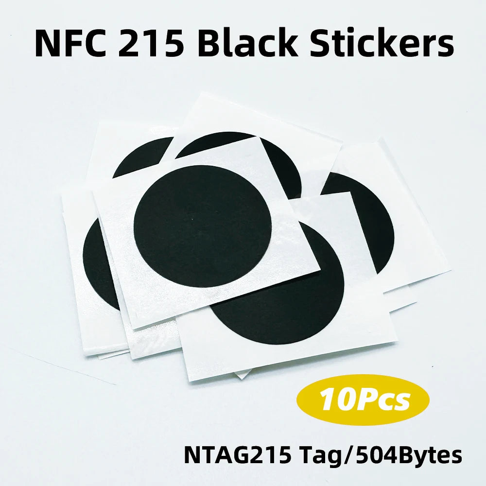 10/50/100PCS RFID NFC NTAG215 Black Sticker Tags – 13.56MHz Adhesive Labels 25MM 504Bytes for Personal Automation