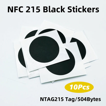 10/50/100PCS RFID NFC NTAG215 Black Sticker Tags – 13.56MHz Adhesive Labels 25MM 504Bytes for Personal Automation
