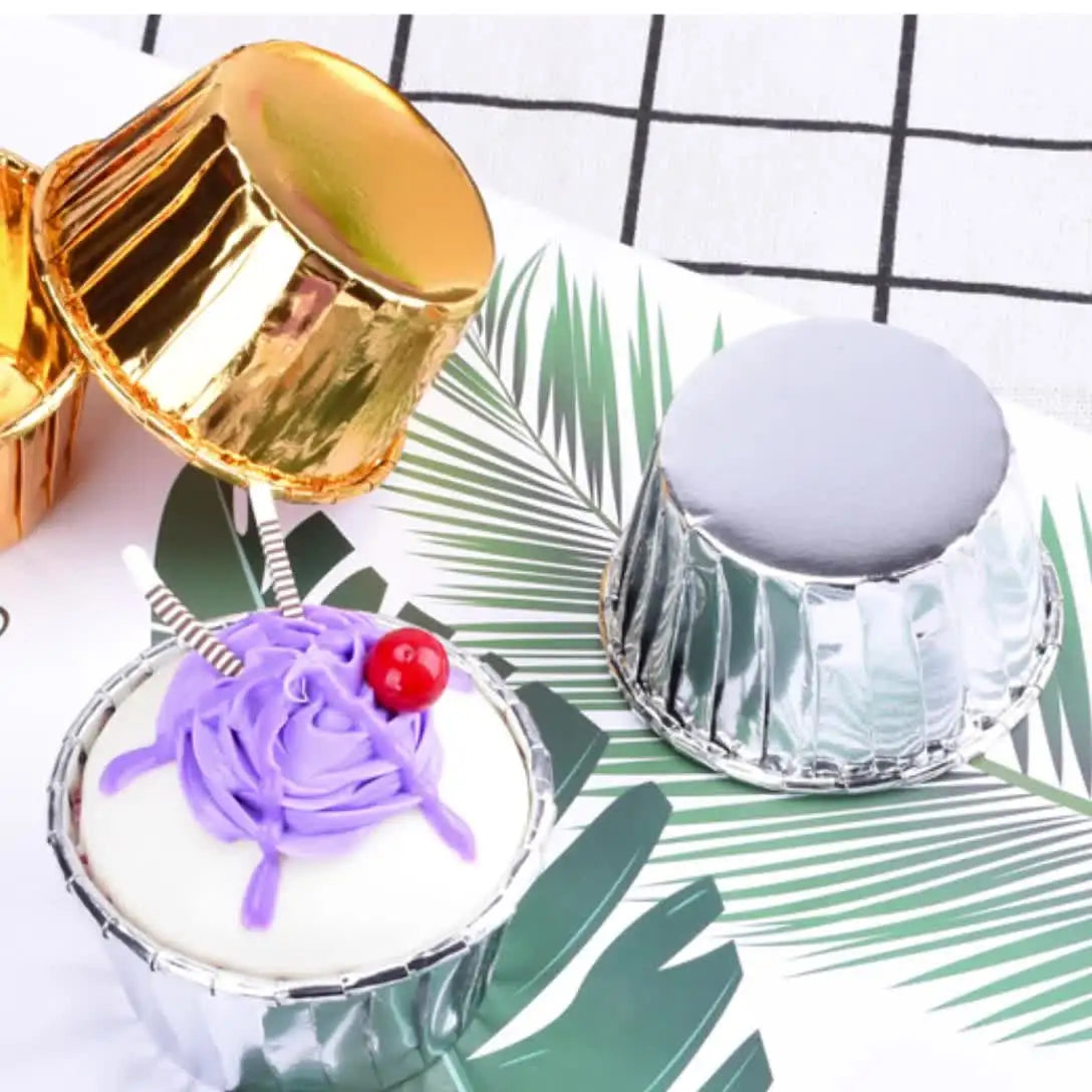 50pcs Newspaper Style Cupcake Liners: Middle Size Baking Cups for Wedding Party, Tulip Muffins, Oilproof Cake Wrappers