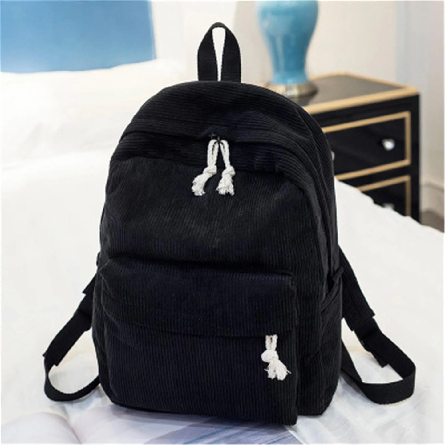 Women's Corduroy School Backpack – Striped Travel Rucksack for Teenage Girls & Shoulder Bag Mochila