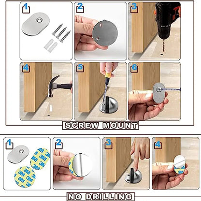 Stainless Steel Magnetic Door Stopper - Punch-Free, Magnetic Suction, Semi-Circle Rubber Anti-Collision Door Touch Stop"