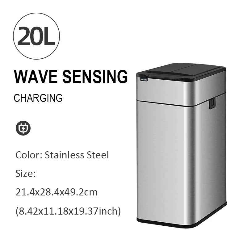 Smart Stainless Steel Trash Can – 15-20L Automatic Sensor Wastebin for Kitchen & Food Waste Disposal