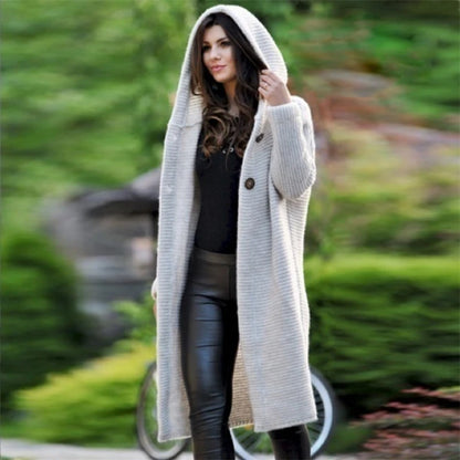 New Autumn/Winter Cashmere Cardigan – Women's Loose Long Sleeve Sweater, Solid Color Knitted & Thickened Top