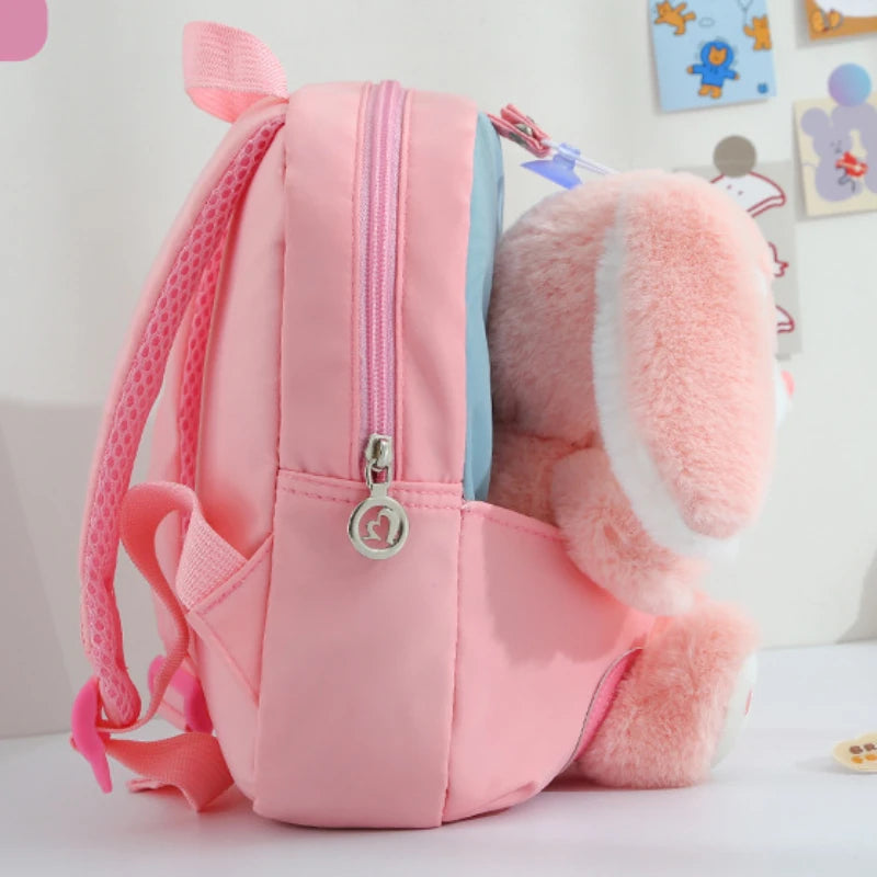 Plush 3D Rabbit Backpack for Kids – Cute Bow Tie Cartoon School Bag for Boys & Girls