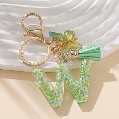 A-Z Initial Letter Resin Keychain - Green Butterfly Lobster Key Ring & DIY Charm