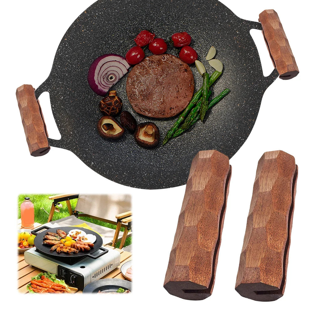 2Pcs Sapele Pan Handles - Heat-Resistant Insulated Anti-Scald Grips for Grill, Sauce & Sauté Pans