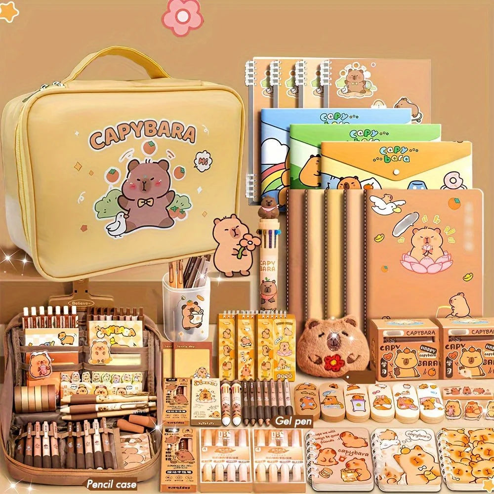 Cute Capybara Stationery Set – Student Gift Pack with Soft Grip Pens, Notebook, Pencil Case & School Study Essentials