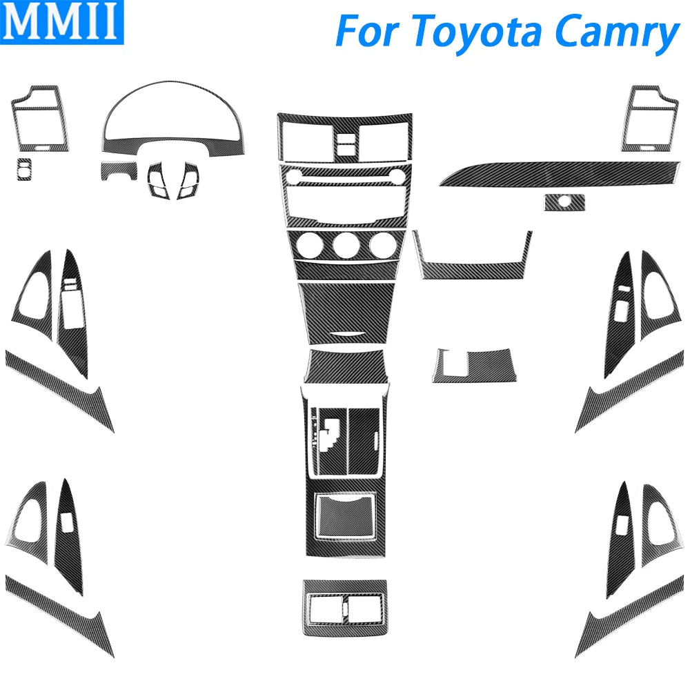 Toyota Camry 2007–2011 Carbon Fiber Interior Trim Set - Center Console, Gear Shift & Air Vent Decorative Covers
