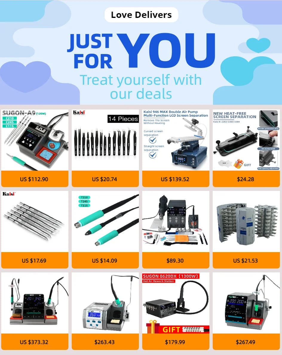 SUGON 8630Pro 1300W Hot Air Gun - Digital Display BGA Rework Station with Curved Nozzle for Welding & Desoldering Repair