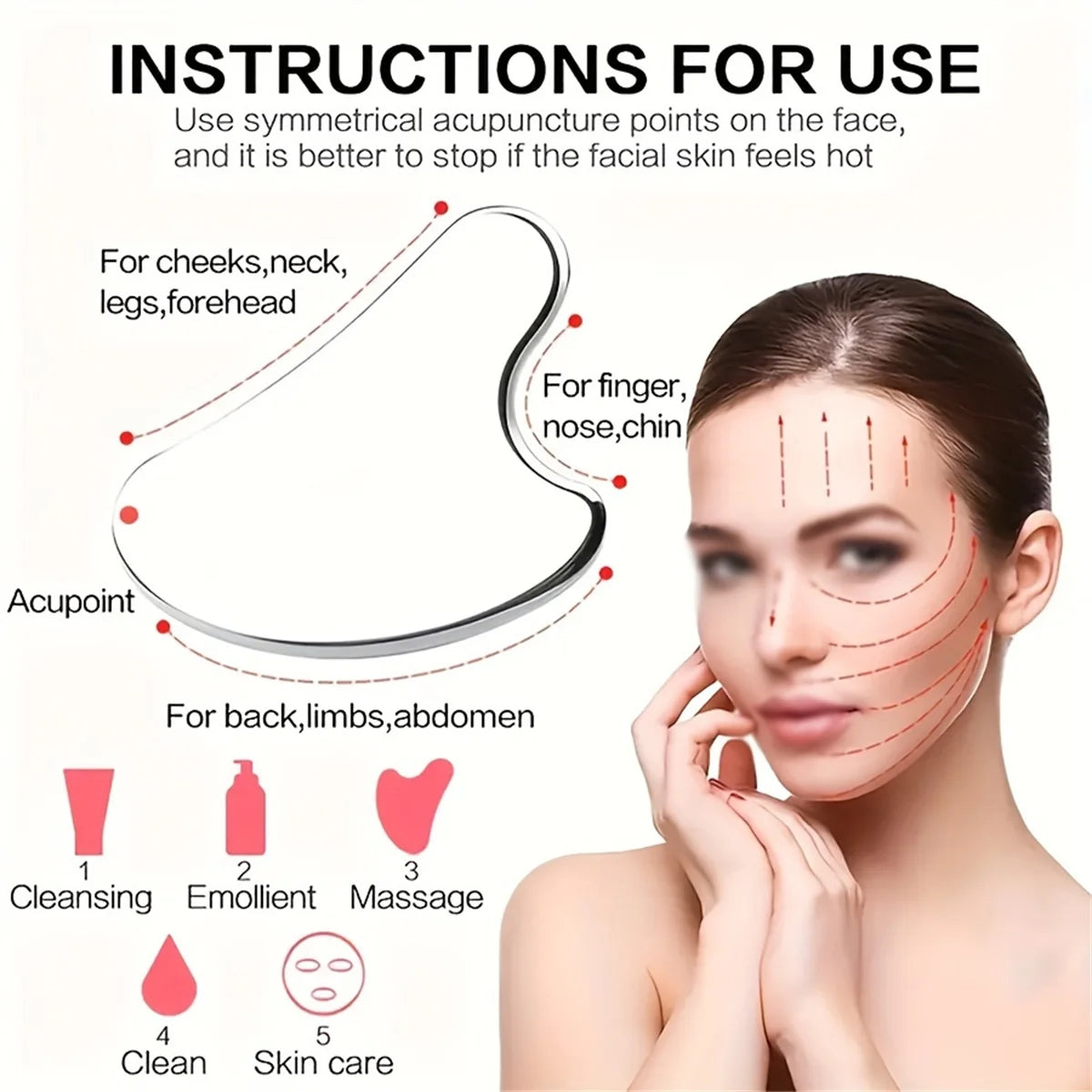 Stainless Steel Facial Gua Sha Tool — Silver Metal Beauty Massage Board for Skincare & Relaxation