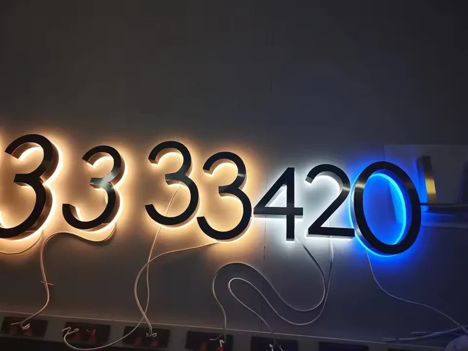Custom LED House Numbers - Modern Stainless Steel 3D Backlit Address Sign, Waterproof Outdoor Door Plate