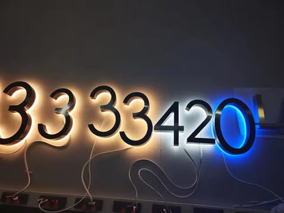 Custom LED House Numbers - Modern Stainless Steel 3D Backlit Address Sign, Waterproof Outdoor Door Plate