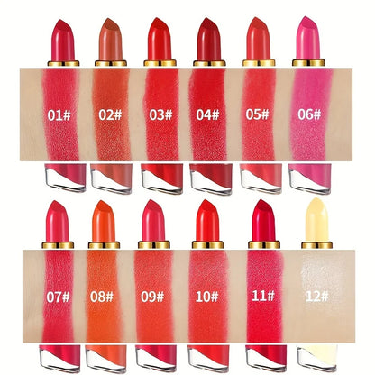 12 Colors Creamy Moisturizing Lipstick – Long-Lasting, Women & Schoolgirl Makeup for Beginners, Leaning Tower Lip Makeup