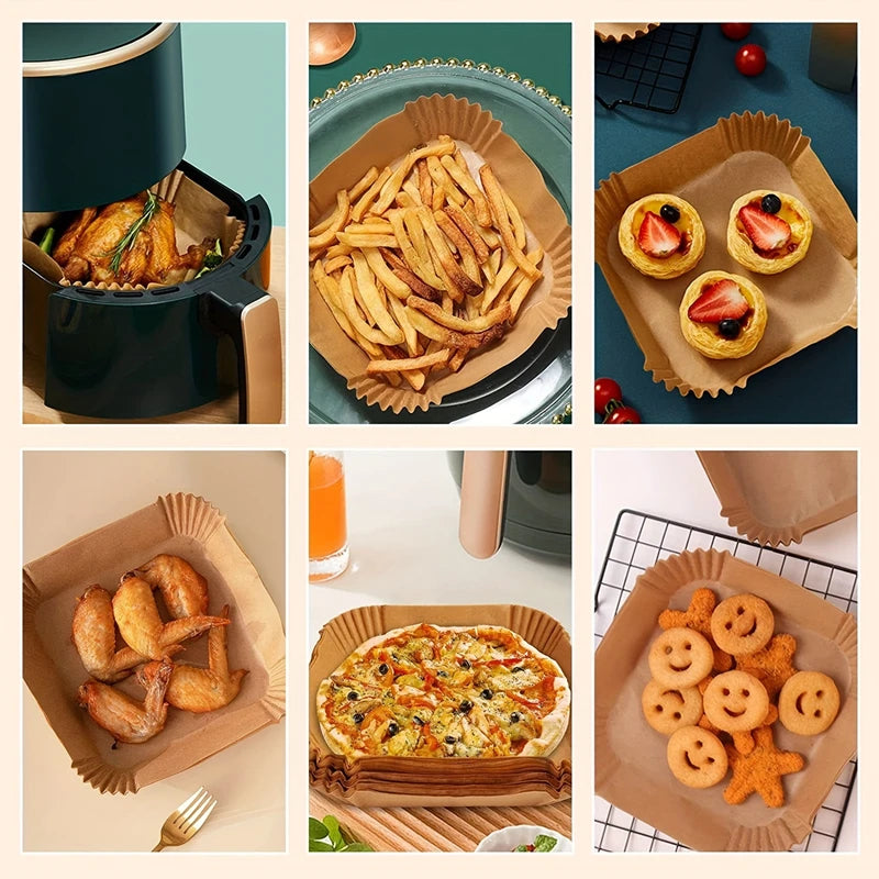 Air Fryer Disposable Paper Liners - Oil Proof, Waterproof Baking Paper in Round, Square & Rectangle for Kitchen & Party Supplies