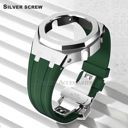 GEN4 Casioak GA2100 Mod Kit – Stainless Steel Case, Bezel, and Rubber Strap Replacement for G-SHOCK GA2100/GA2110