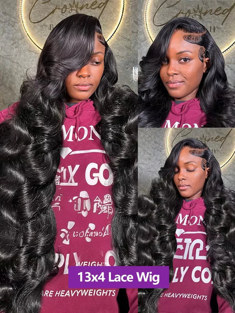 250% HD Remy 13x6 Body Wave Lace Front Wig – 30/40 Inch Pre-Plucked Transparent Brazilian Lace Frontal Human Hair Wig for Women