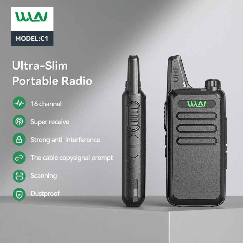 WLN KD-C1 Mini Walkie Talkie Set – 2PCS UHF 400–470MHz Two Way Radio with USB Charger, 16CH Long Range Portable Transceiver for Kids & Outdoor Use