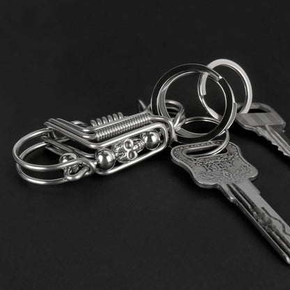 Stainless Steel Skull Keychain — Handmade Matte Round Bead Charm, Mechanical Car Key Ring for Men
