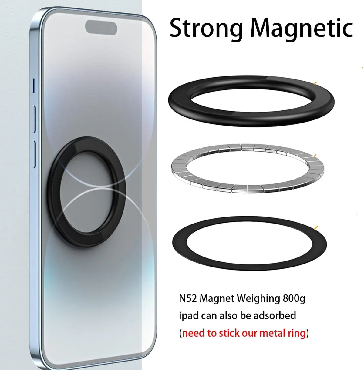 MagSafe Magnetic Ring Holder – Strong Adhesive Wall Mount for iPhone 17, 16, Pro Models, and iPad Tablets
