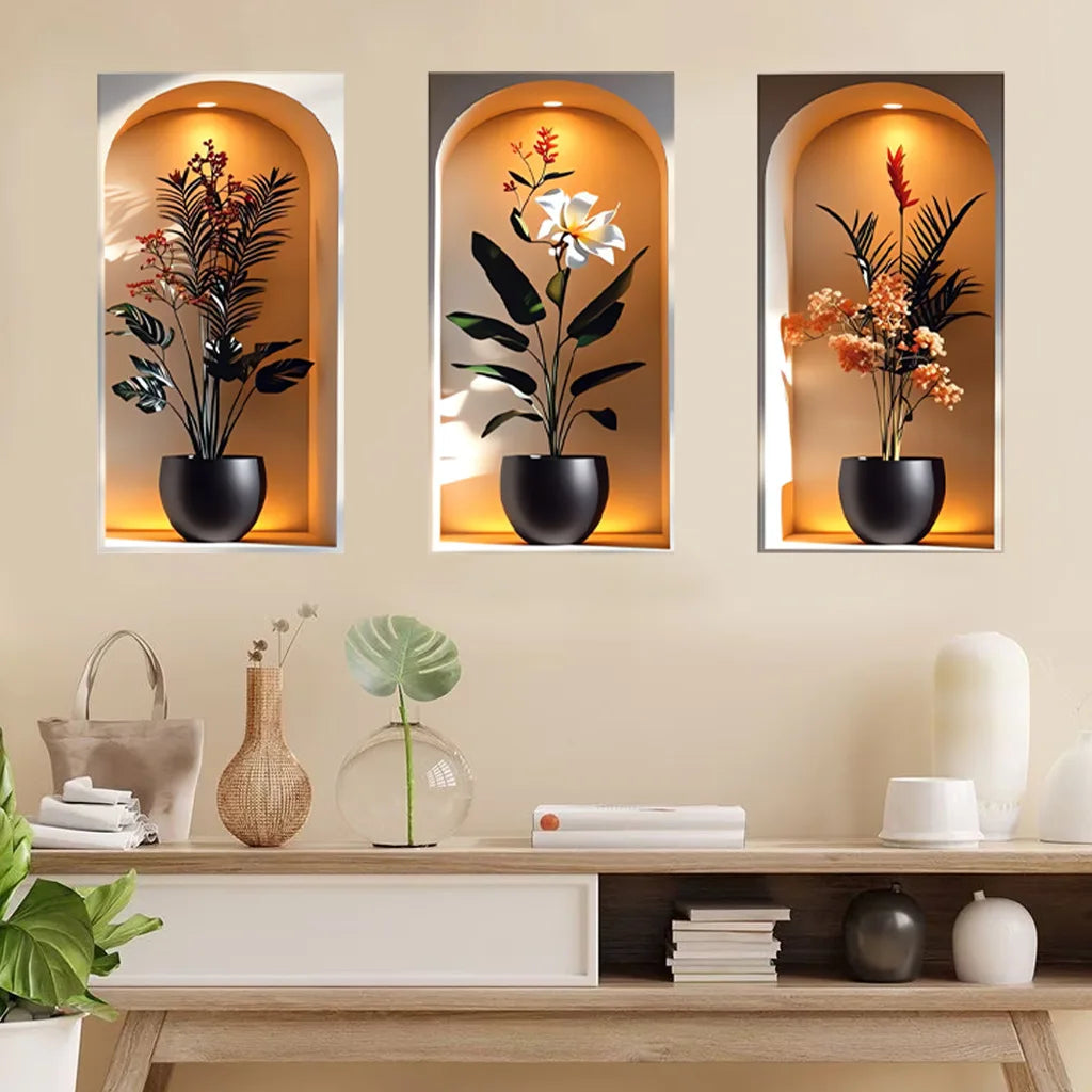 3pcs Archway Plant Wall Stickers - Peel-and-Stick Stairway, Hallway, and Entrance Wall Art Decals