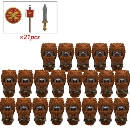 21PCS MOC Medieval Knights & Roman Legion Soldiers Building Blocks Set Warrior Figures with Weapons Helmet Bricks Toy Collection