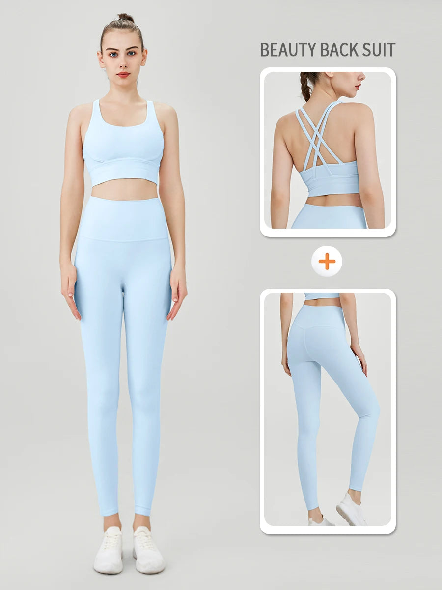 2-Piece Women’s Yoga Tracksuit – Pilates Fitness Set with Push-Up Sports Bra & Leggings for Gym Workout