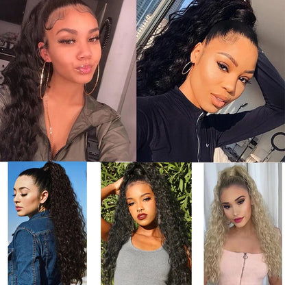 22-Inch Kinky Curly Ponytail Extension - Synthetic Drawstring Clip-In Hairpiece for Women