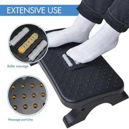 Ergonomic Under Desk Footrest - Adjustable Foot Stool with Massage Rollers for Home Office Leg Comfort and Pain Relief