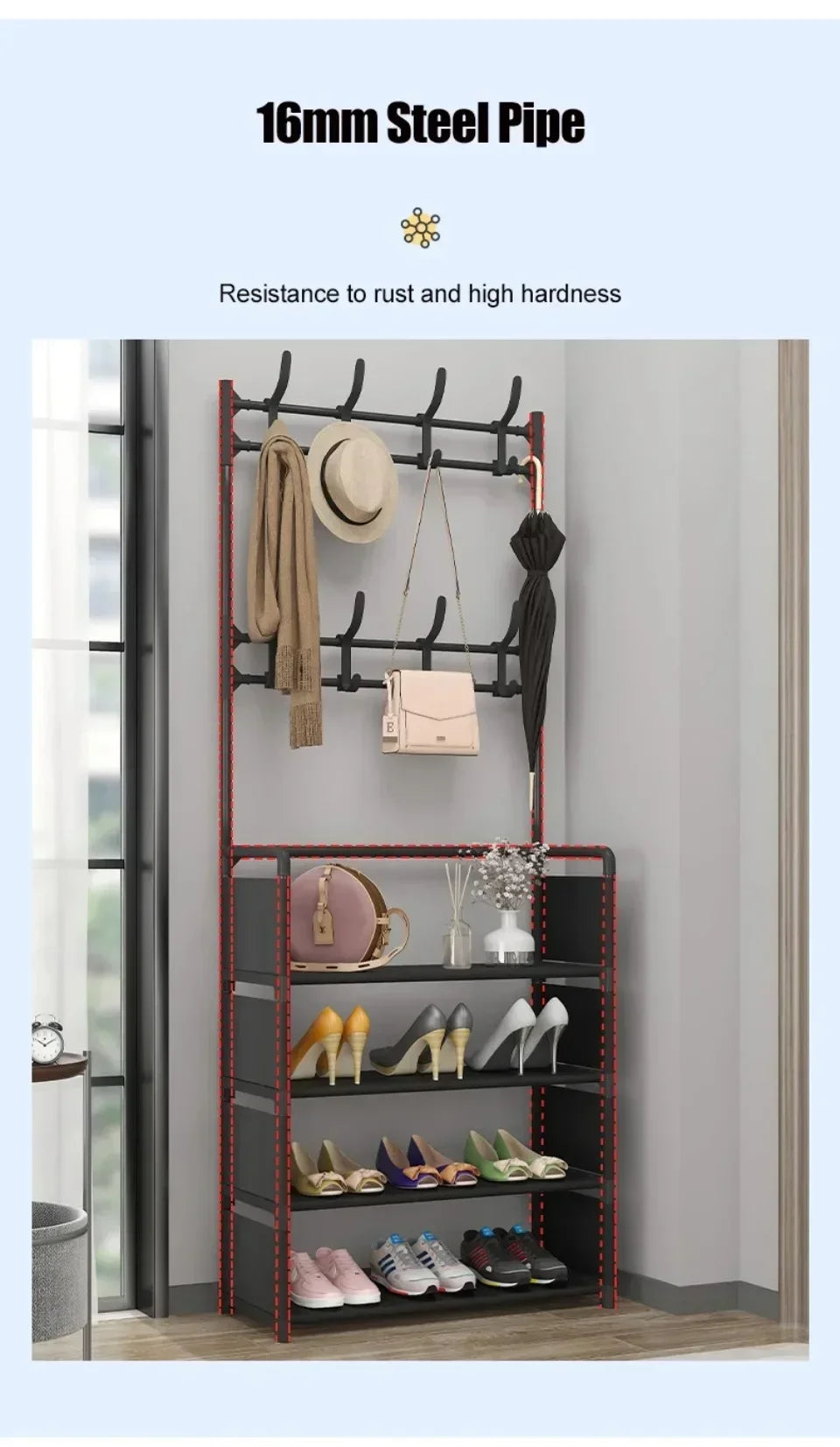 Multi-Layer Clothes Hanger & Shoe Rack – DIY Floor-Standing Hat and Shoes Organizer for Living Room Storage