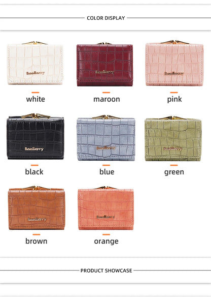Baellerry Short Women’s Wallet — Crocodile Pattern Coin & Card Holder with Photo Slots, Hasp Purse for Girls