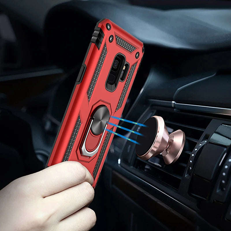 Shockproof Ring Holder Case with Stand – Protective Cover for Samsung Galaxy S9, S9 Plus, S8, S10 Plus, S20 Ultra, Note 8, Note 9, A50, A51, A70, A71