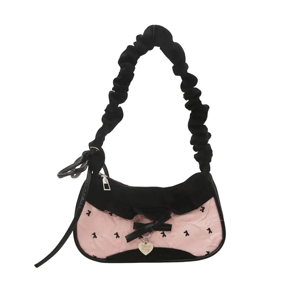 Fashion Grid Lace Shoulder Bag - Stretchable Ribbon Strap Underarm Handbag for Women, Students & Daily Commuting