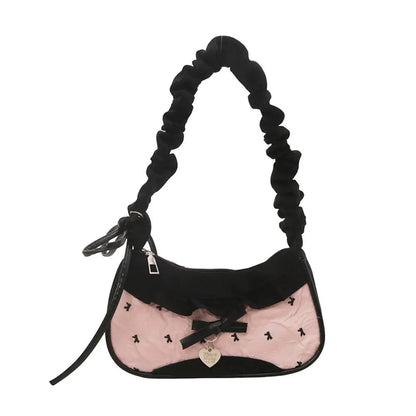 Fashion Grid Lace Shoulder Bag - Stretchable Ribbon Strap Underarm Handbag for Women, Students & Daily Commuting