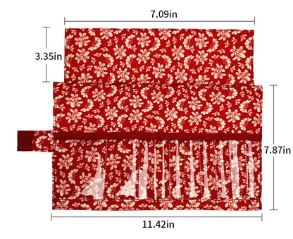 Cotton Knitting Needles Organizer Bag – Red Detachable Storage for Crochet Hooks & Sewing Accessories