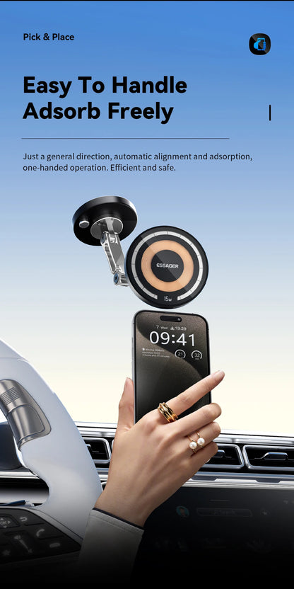 Essager Magnetic Wireless Car Charger – 15W Fast Charging Phone Holder Mount for MagSafe iPhone 15/14/13 Pro Max
