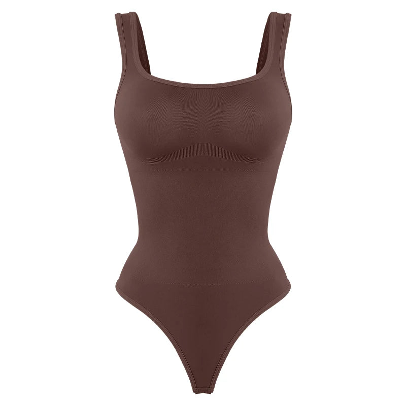 Women’s Seamless Shapewear Bodysuit - Tummy Control Square Neck Slimming Backless Thong Body Shaper