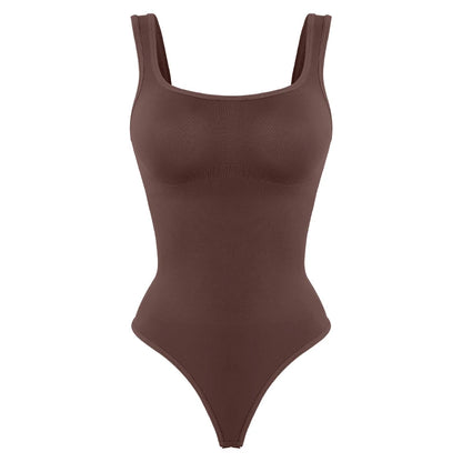 Women’s Seamless Shapewear Bodysuit - Tummy Control Square Neck Slimming Backless Thong Body Shaper