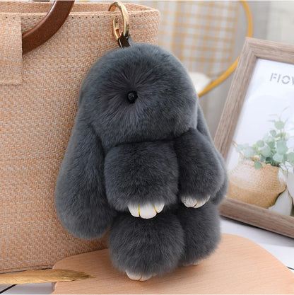 100% Natural Rex Rabbit Fur Keychain – Fluffy Bunny Bag Charm, Doll Toy & Lovely Pendant