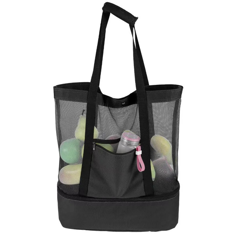 Women’s Waterproof Picnic & Beach Tote Bag – Double Layer Transparent Mesh Insulated Shopping Bag