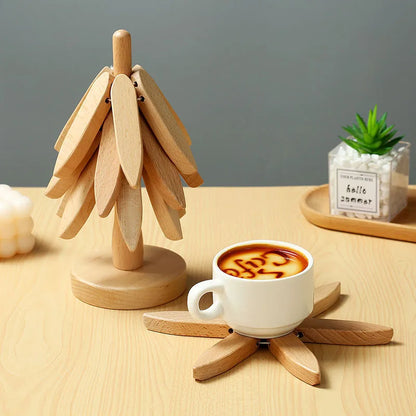 4PCS Tree Design Wooden Trivets - Decorative Anti Scald Heat-Resistant Table Mats and Coasters Placemats for Pot and Pans