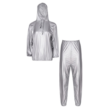 Unisex PVC Sauna Suit — Long Sleeve Top & Elastic Waistband Pants for Men & Women, Slimming Fitness Workout Outfit