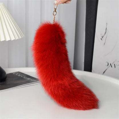 2024 Natural Fox Fur Tail Keychain – Chic Y2K Furry 40cm Keyring Accessory for Women’s Car Keys