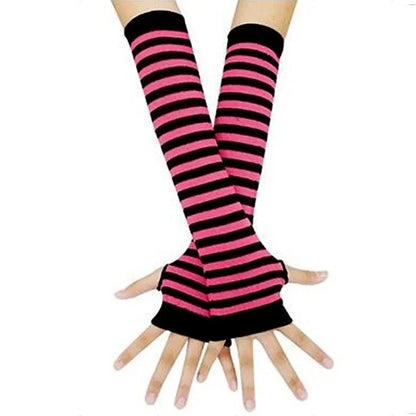 Warm Knitted Long Fingerless Gloves – Striped Elbow Mittens for Women, Fashion Christmas Gift