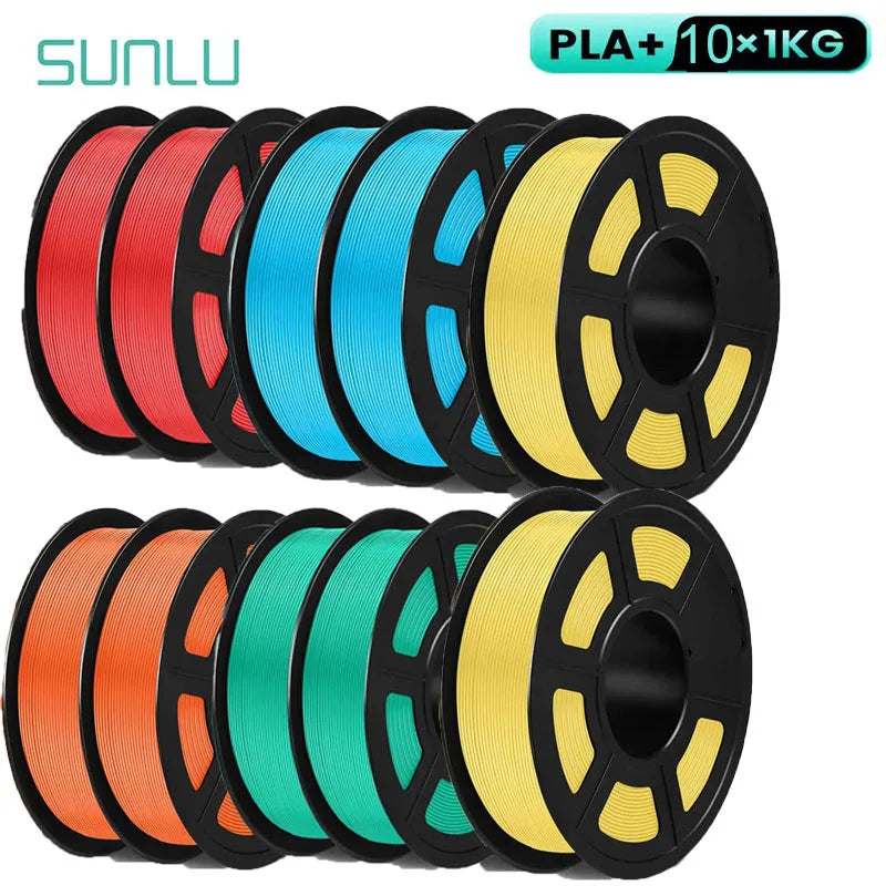 SUNLU 10KG 3D Printer Filament Set – 1.75mm PLA, PETG, PLA+ & Clear, 10 Rolls x 1KG Neatly Wound for 3D Printers & 3D Pens