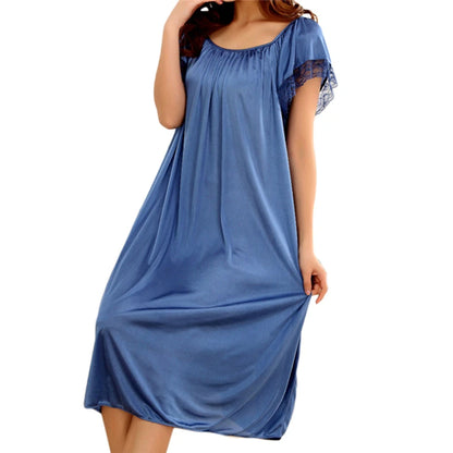 Women’s Lace Patchwork Nightgown – Long Sleepwear Dress for Casual Homewear