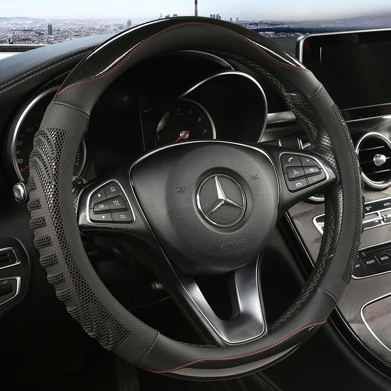 3D Honeycomb Leather Steering Wheel Cover – Durable Anti-Slip Universal Fit for 14.5-15 Inch Wheels