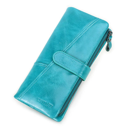 Women's Genuine Leather Long Wallet – Fashion Clutch with Coin Purse, Card Holder & Phone Pocket by Contact's
