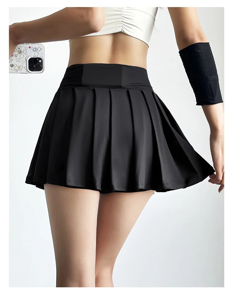 Women’s Sports Short Skirt — Summer High Waist Pleated Skirt with Anti-Walk Yoga Pants, Quick-Dry Breathable Running & Fitness Wear