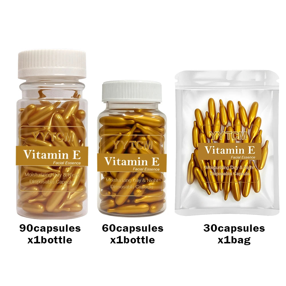 Vitamin E Serum Capsules - Hydrating Single-Use Facial Essence 90 Capsules per Bottle